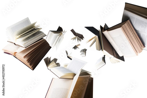 Fototapeta Flying several books isolated on white background.