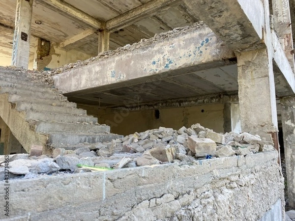 Fototapeta Ruined houses, steps, stairs, texture background, urbanism  style