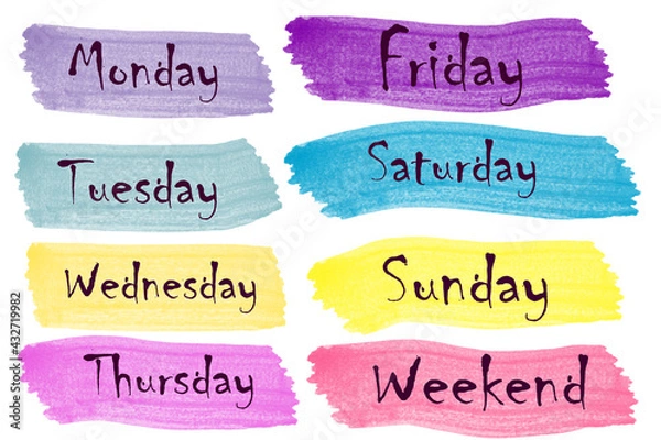Obraz Days of week with watercolor brushes stickers