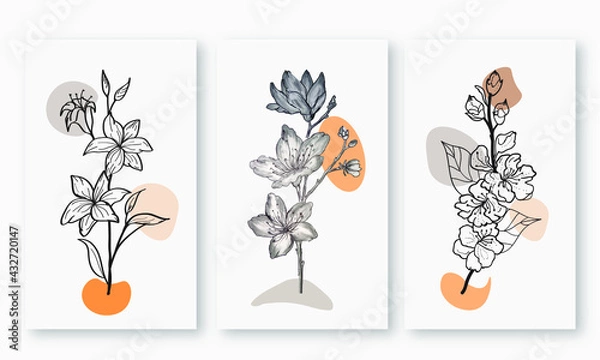 Fototapeta Boho Flower Lne Art Set