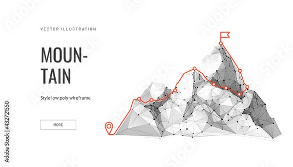 Obraz Ścieżka na szczyt koncepcji sukcesu górskiego w cyfrowym stylu futurystycznym na białym tle.