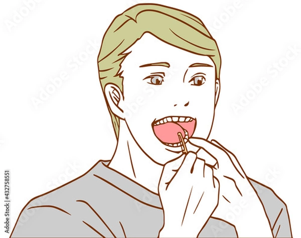 Obraz デンタルフロスを使う男性（シンプルカラーバージョン）