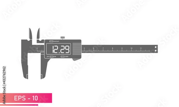 Fototapeta Digital vernier caliper with display and numeric scale in a single-color version. Tools for technical specialists. Flat vector illustration.
