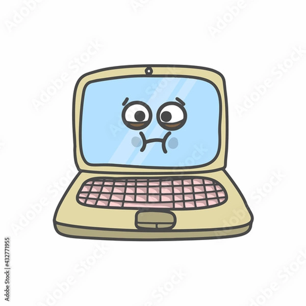 Fototapeta Cute Laptop Character Flat Cartoon Vector Template Design Illustration