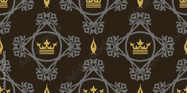 Fototapeta Elegant background pattern in royal style on a black background, vintage wallpaper. Seamless pattern, texture. Vector graphics