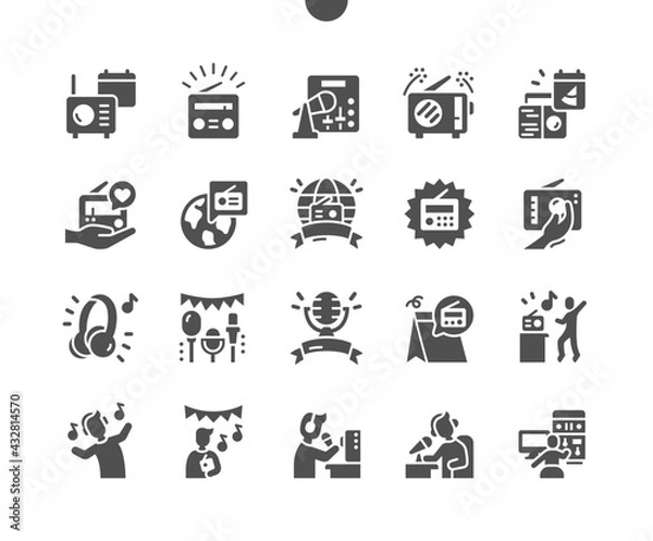 Fototapeta World Amateur Radio Day 18 April. Microphone and radio equipment. Listening to the radio. Calendar. Eighteenth of april. Vector Solid Icons. Simple Pictogram