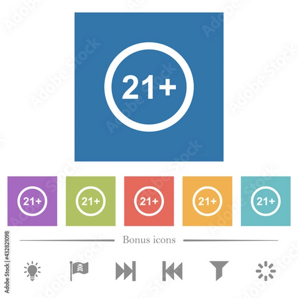 Fototapeta Allowed above 21 years only flat white icons in square backgrounds