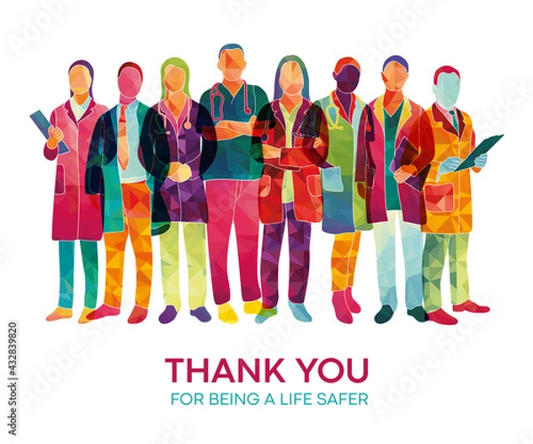 Obraz Illustration of doctors and nurses characters. Thank you doctor and Nurses and medical personnel team for fighting the coronavirus. Vector illustration