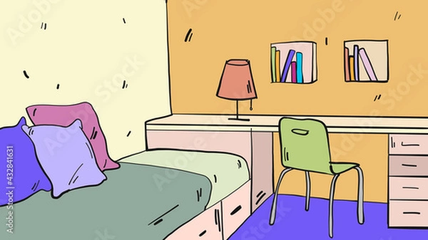 Obraz Colorful doodle cartoon interior