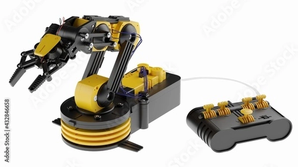 Fototapeta Robotic Arm isolated on white background. 3D illustration.