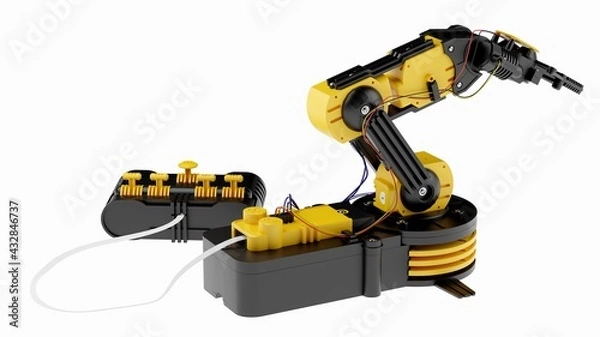 Fototapeta Robotic Arm isolated on white background. 3D illustration.