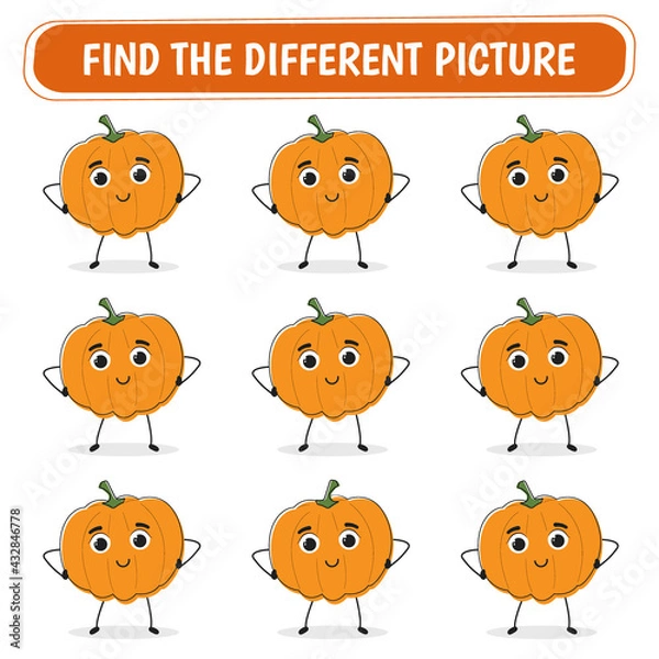Fototapeta Game for kids.  Find a different pumpkin  among the same ones. Vector illustration