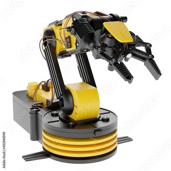 Fototapeta Robotic Arm isolated on white background. 3D illustration.