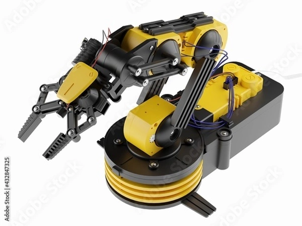 Fototapeta Robotic Arm isolated on white background. 3D illustration.