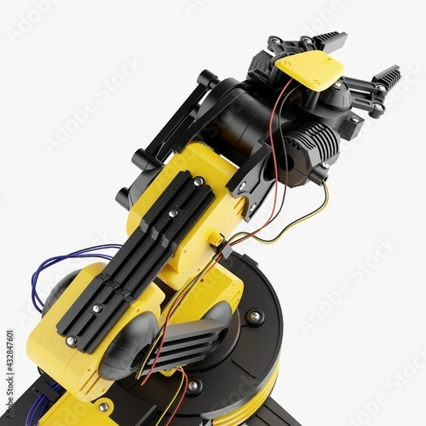 Fototapeta Robotic Arm isolated on white background. 3D illustration.