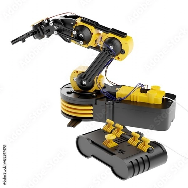 Fototapeta Robotic Arm isolated on white background. 3D illustration.