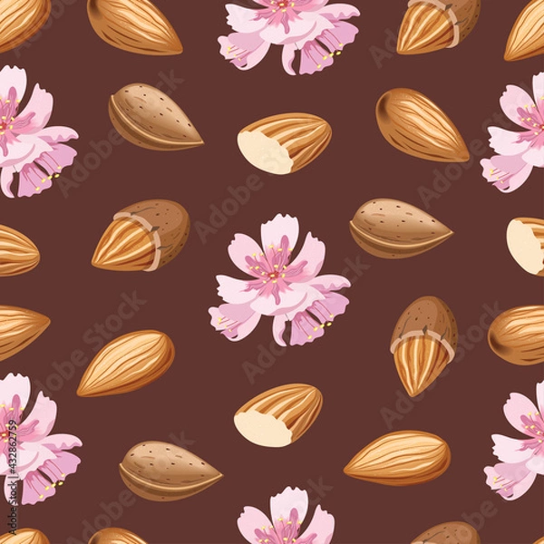 Fototapeta Seamless vector pattern with almond nuts. Vector illustration