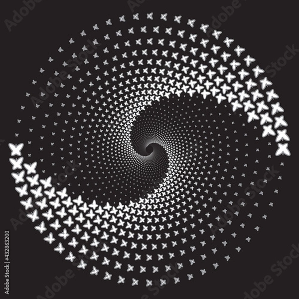 Fototapeta Dotted Halftone Vector Spiral Pattern or Texture of butterflies