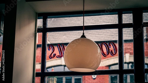 Fototapeta View outside a window from a restaurant.