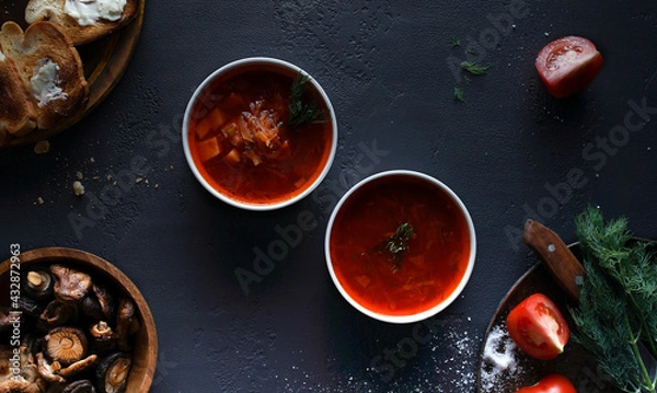 Obraz borscht in white plates