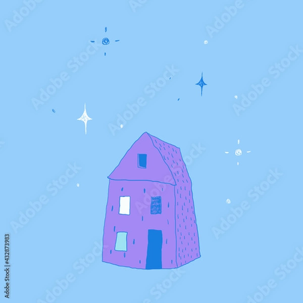 Obraz purple house on a blue background. vector illustration