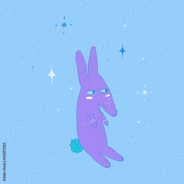 Fototapeta purple rabbit on a blue background. vector illustration.