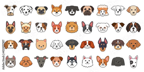 Fototapeta Different type of vector cartoon dog faces