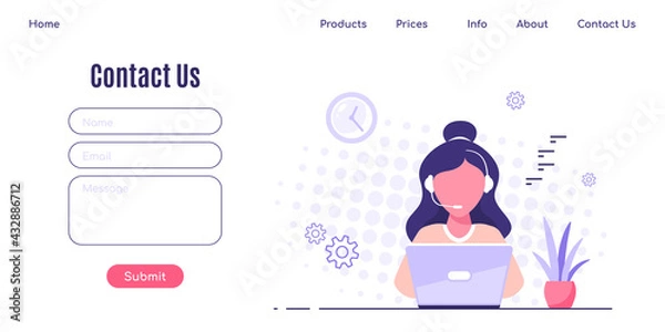 Fototapeta Contact Us web page design template in flat style