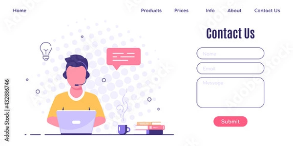 Fototapeta Contact Us web page design template in flat style