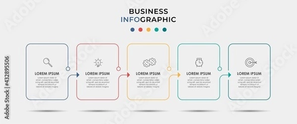 Fototapeta Vector Infographic design business template with icons and 5 options or steps. Can be used for process diagram, presentations, workflow layout, banner, flow chart, info graph