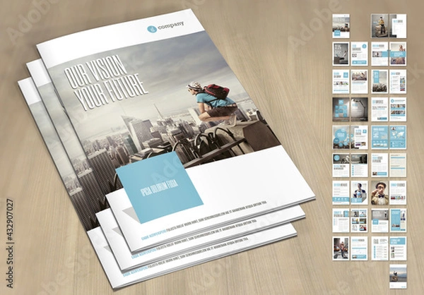 Fototapeta Annual Report Template with Pale Blue and Light Gray Elements