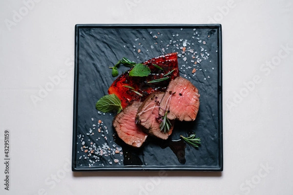 Fototapeta chateaubriand steak with grilled watermelon