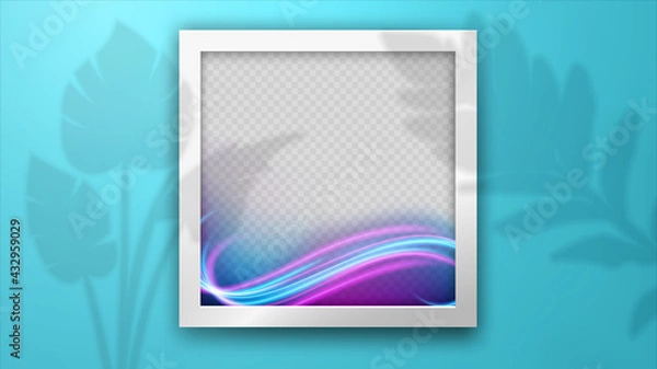 Fototapeta The Shadow of Ornamental Plants Leaf on Photo Frame and White Wall, Realistic Mockup, Vector Illustration
