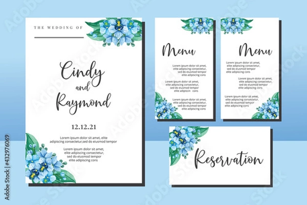 Fototapeta Wedding invitation frame set, floral watercolor hand drawn Orchid Flower design Invitation Card Template