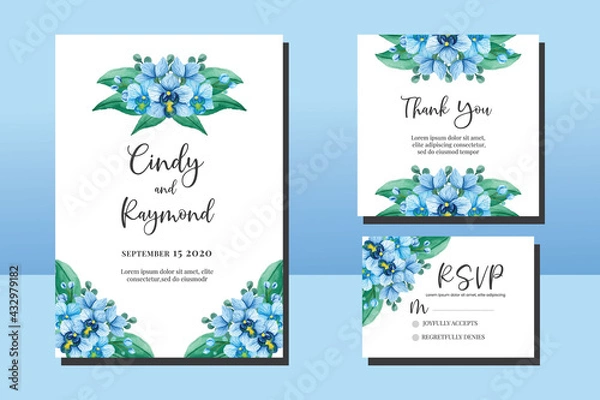 Fototapeta Wedding invitation frame set, floral watercolor hand drawn Orchid Flower design Invitation Card Template
