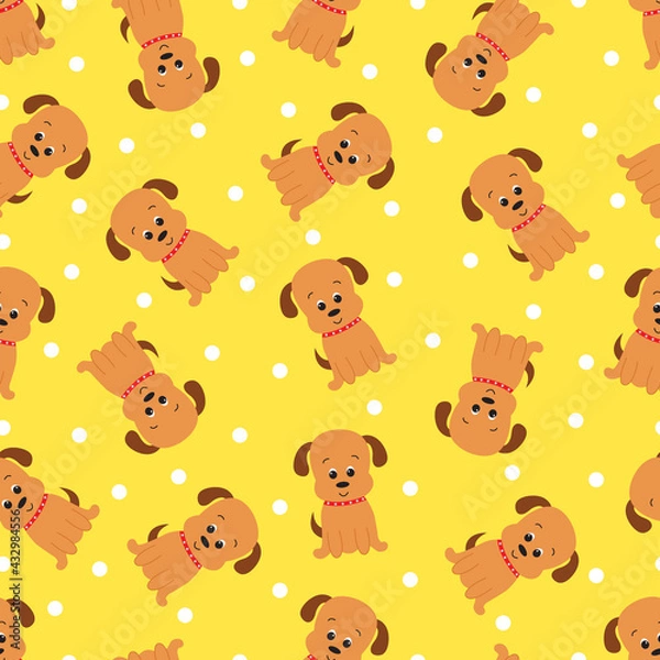 Fototapeta Seamless pattern with cute cartoon dog. Vector illustration.