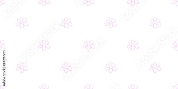 Fototapeta Vector simple primitive floral seamless pattern. Cute endless print with flowers drawn by hand. Sketch, doodle, scribble