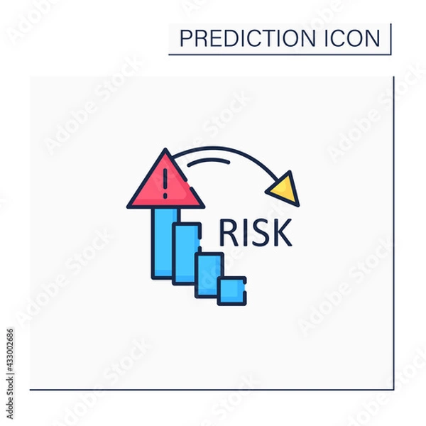 Obraz Reducing risk color icon. Reducing failure rate. High quality production. Warning sign. Statistic.Predictive analytics concept.Isolated vector illustration