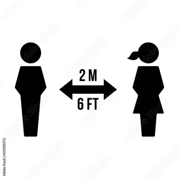 Fototapeta Social distancing icon vector symbol of keep safe distance sign in a glyph pictogram illustration
