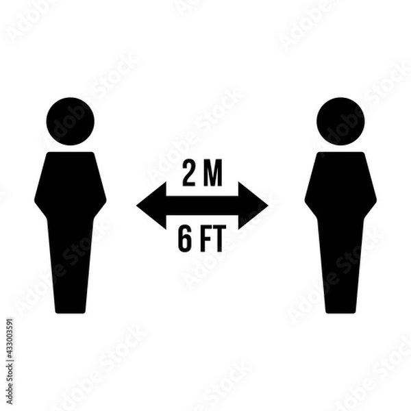 Fototapeta Social distancing icon vector symbol of keep safe distance sign in a glyph pictogram illustration