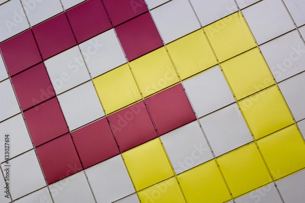 Fototapeta texture: a pattern of white, yellow and red finishing tiles