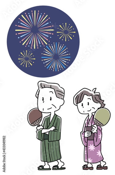 Obraz 花火大会に行く老夫婦のイラスト