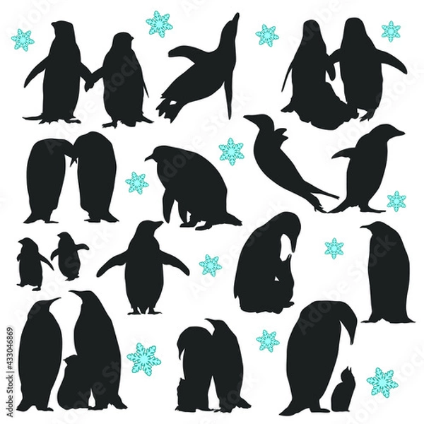 Fototapeta Penguin Illustration Clip Art Design Scene. Animal Collection Silhouettes Icon Vector.