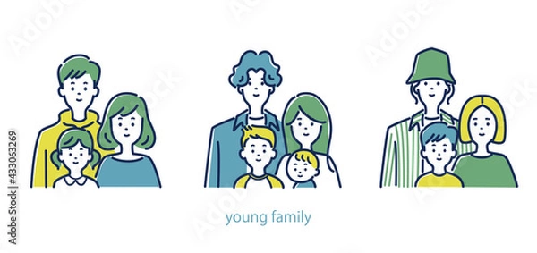 Obraz 若い3組の家族のイラスト素材