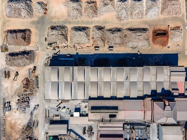 Obraz Aerial view of a giant quarry and construction site at Ecometais, a Treatment and recycling plant in Aldeia de Paio Pires industrial area, Setubal, Portugal.