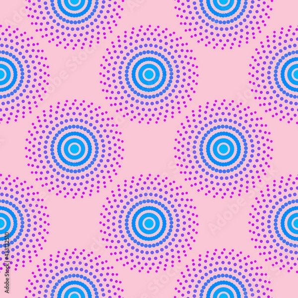Fototapeta Screen printing seamless pattern. Radiant abstract vortex. Circular pattern. Pop art round halftone. Whirligig, eyeball. Dotted print.