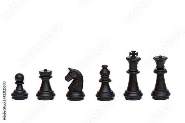 Fototapeta Set of black chess pieces isolated on white background. Chessmen. Table game. 