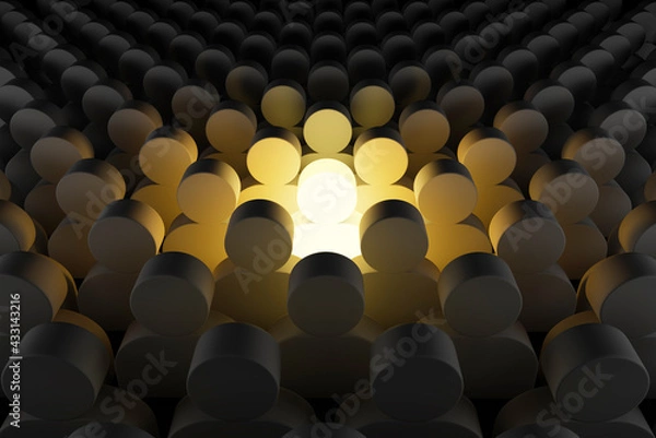 Obraz Be Different, One Man Glowing Among Crowd in Dark Condition 