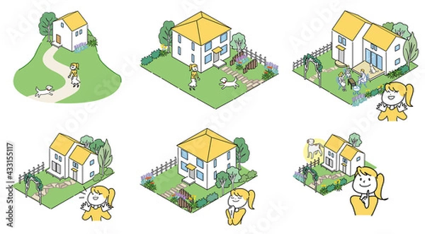 Fototapeta 憧れの郊外の家6点セット