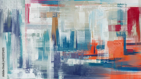 Fototapeta Wide large size olive color hand drawn work in modern style. Contemporary art made with paint strokes and rough brush strokes for large wall tapestries, bed decor, abstract painting on canvas.